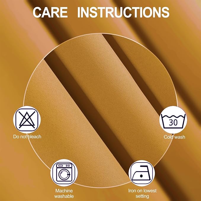 LEMOMO Blackout Curtains 66 x 54 Inch Long Mustard Yellow Curtains Set of 2 Panels Room Darkening Curtains for Bedroom and Living Room