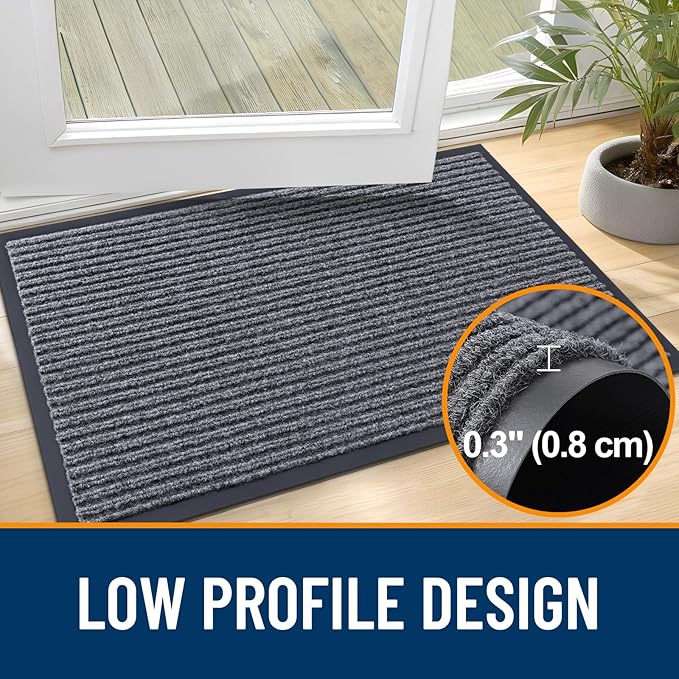 OLANLY Front Door Mat Indoor Outdoor Entrance, 2-Pack 47 x 32 Inch, Waterproof Heavy Duty Doormat, Fade Resistant, Low Profile, Easy Clean Patio Porch Welcome Floor Mats for Entry, Grey