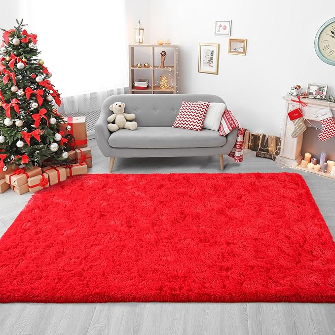 Chicrug Soft Area Rug for Bedroom Living Room Plush Fluffy Rug 8x10 Feet, Shag Furry Area Rug Carpet Non Shedding for Nursery Children Kids Girls Room Home Decorative, Red