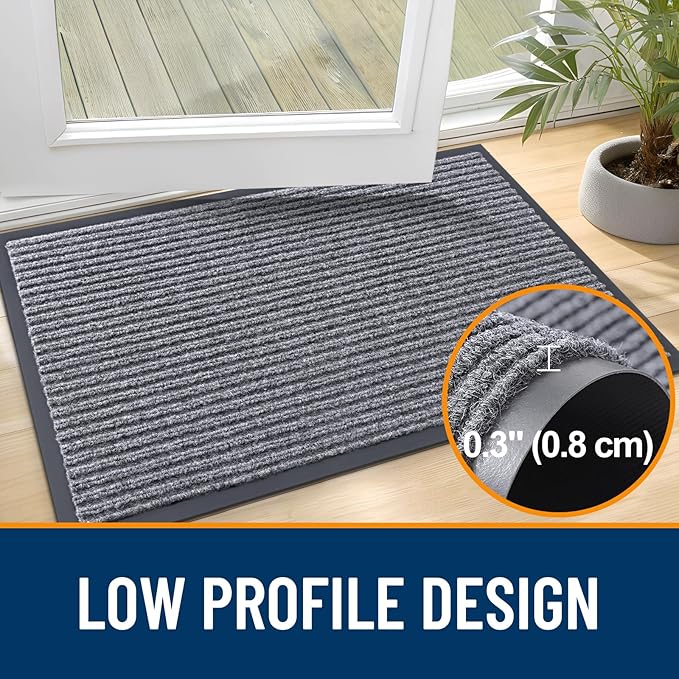 OLANLY Front Door Mat Indoor Outdoor Entrance, 2-Pack 35 x 23 Inch, Waterproof Heavy Duty Doormat, Fade Resistant, Low Profile, Easy Clean Patio Porch Welcome Floor Mats for Entry, Light Gray