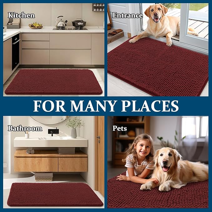 OLANLY Dog Door Mat for Muddy Paws 70x35, Absorbs Moisture and Dirt, Absorbent Non-Slip Washable Doormat, Quick Dry Chenille Mud Mat, Entry Indoor Entryway Carpet for Inside Floor, Caramel Russet