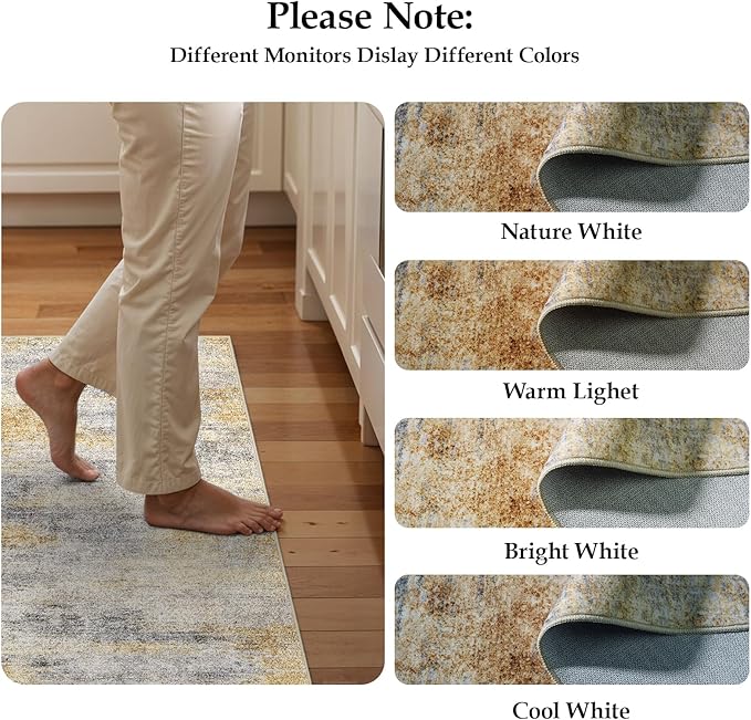 2x4 Washable Entryway Runner Rug: Abstract Small Area Rug Soft Non Slip Door Mat for Hallway Low Pile Thin Stain Resistant Floor Carpet for Kitchen Bedroom Bathroom Bedside Indoor(2x4,Grey/Yellow)