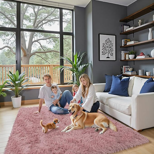 Rugs for Bedroom 4x6, Alfombras para Salas Shag Large Plush Soft Area Rug, Shaggy Carpets for Livingroom, Kids Boys Girls Home Decor Aesthetic(Blush, 4 x 6)