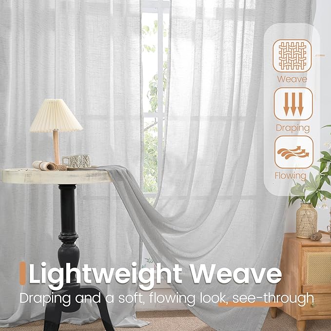 BGment Light Grey Linen Curtains 54 Inch Length for Window - Rod Pocket Short Drapes Light Filtering for Living Room Bedroom Decorative Lightweight Natural Rustic, 2 Panels Set, 42 X 54 Inch