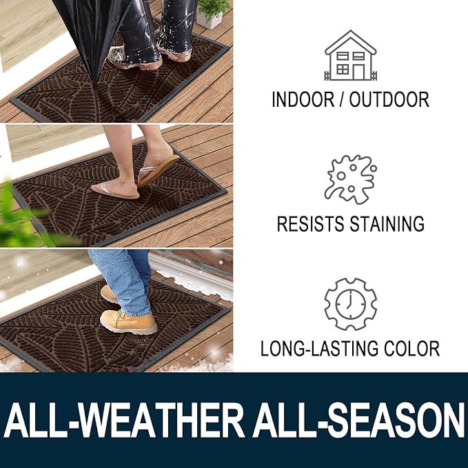 Colorxy Waterproof Doormat, Sturdy Natural Rubber Front Door Mats, Non Slip Low Profile Indoor Outdoor Entrance Mat, Stain Resistant Easy Clean Floor Mat for Patio or Entryway, 71''x47'', Dark Brown
