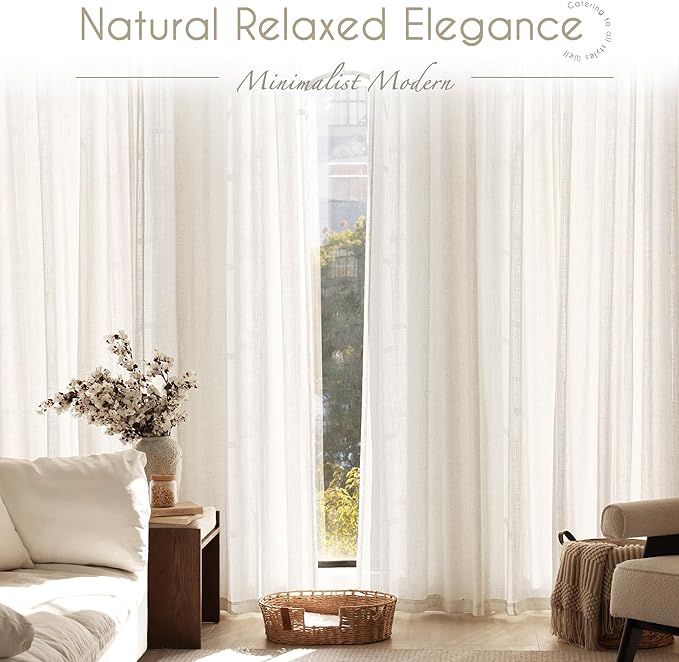 Extra Long 120 inch Curtains Linen Blend for Living Room Back Tab Neutral Farmhouse Light Filtering Semi Sheer Linen Drapes 120 inch Ceiling to Floor For Large Window Villa Hallway Ivory 10 FT 42x120