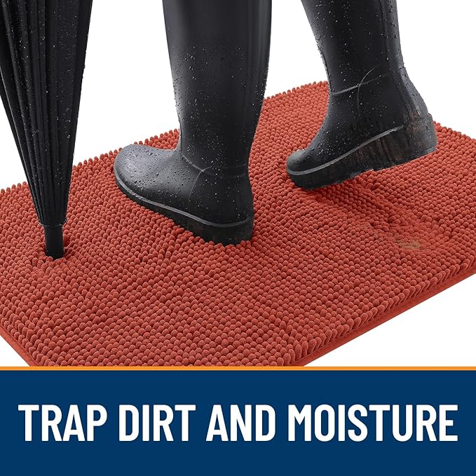 OLANLY Dog Door Mat for Muddy Paws 54x24, Absorbs Moisture and Dirt, Absorbent Non-Slip Washable Doormat, Quick Dry Chenille Mud Mat for Dogs, Entry Indoor Entryway Carpet for Inside Floor, Maple Red