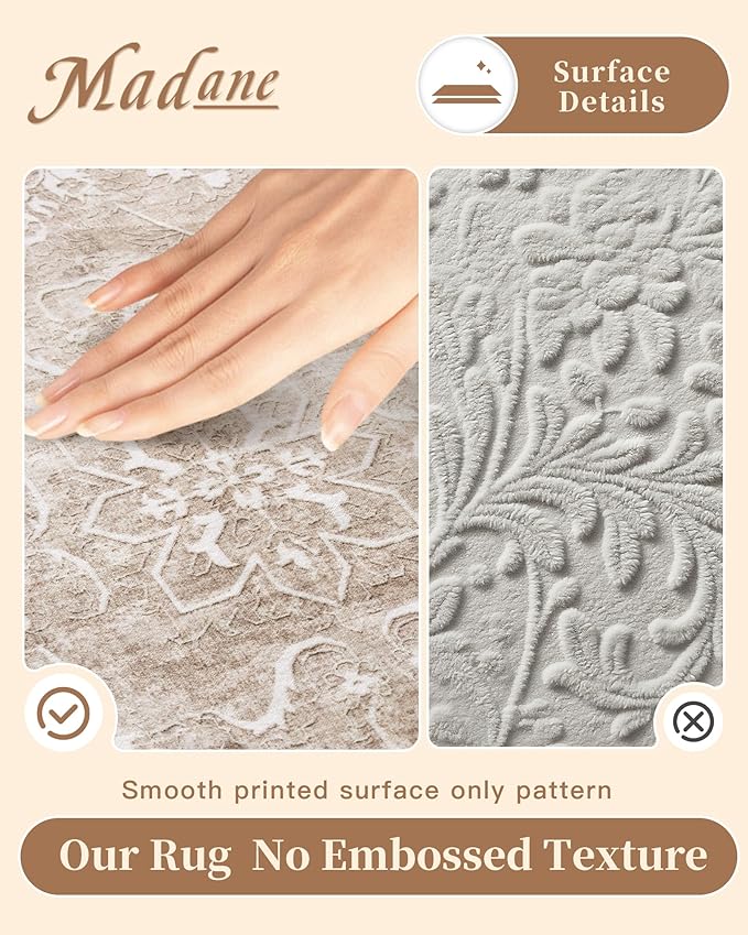 Madane 2x6 Washable Runner Rug Non-Slip, Vintage Kitchen Hallway Rug with Rubber Backing, Soft Low Pile Throw Carpet Runner for Entryway Laundry Bathroom Bedroom Living Room (2 x 6, Brown/Sand)