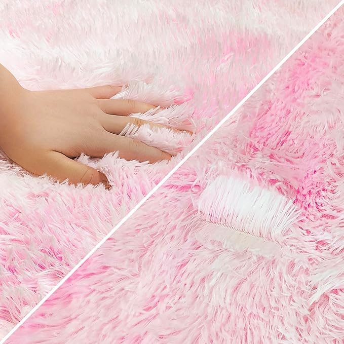 Tie-Dye Pink Soft Shaggy Fluffy Rug for Living Room 6x9ft Anti-Skid Durable Area Rug Mat Bedside Throw Rug for Bedroom Kids Room Boys Teens Nursery Dorm Office Home Decor Aesthetic Carpets
