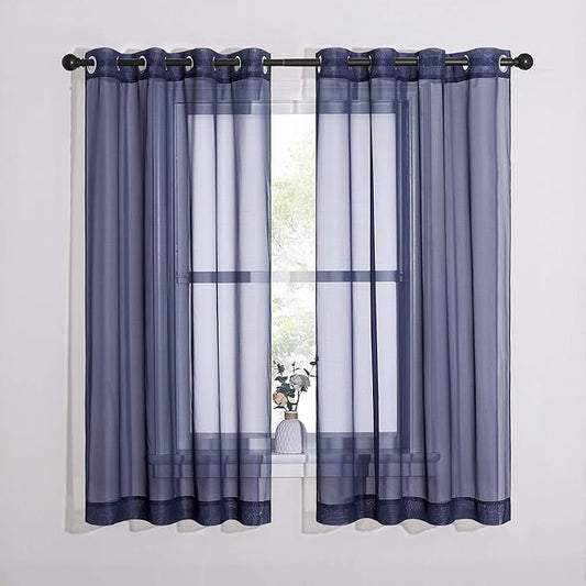 NICETOWN Sheer Curtains Voile Panels - Ring Top Light Weight Voile Window Draperies for Bedroom/Nursery/Dorm (W54 x L63 Inches, Dark Blue, Set of 2)