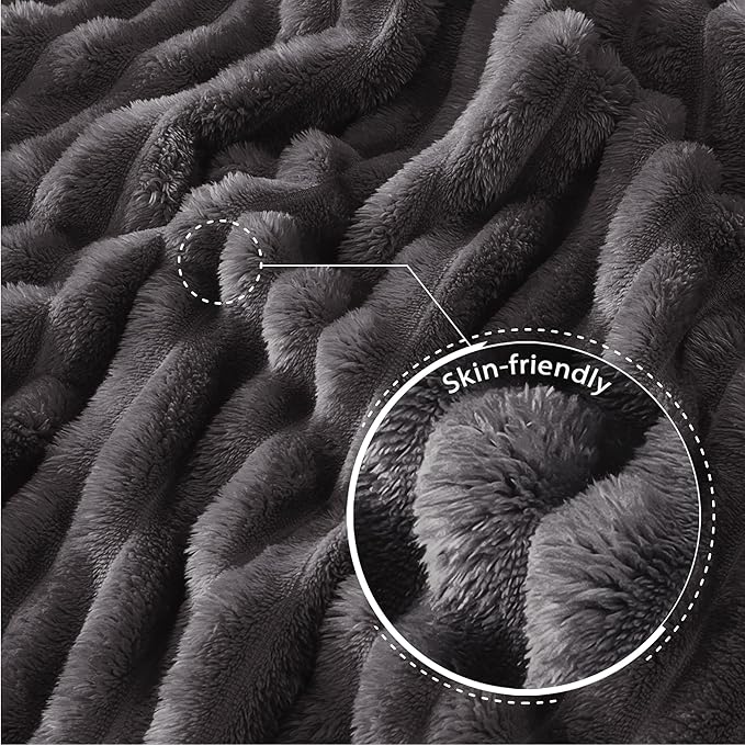 Exclusivo Mezcla Twin Size Flannel Fleece Blanket, Super Soft Striped Jacquard Bed Blanket, Lightweight Fuzzy Cozy for All Seasons, 60x80 Inches, Dark Grey