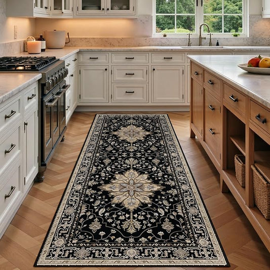 RELEANY Area Rugs 3'x8' Runner Rug Non Slip Washable for Kitchen Hallway Bedroom Beside Laundry Room Bathroom Rug, Floor Carpet, Black Brown Neutral Dark Tan