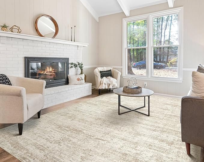 10x12 Area Rug Living Room Rugs - Washable Neutral Modern Abstract Soft Thin Rug Indoor Floor No Slip Rug Carpet for Bedroom Under Dining Table Home Office Decor - Beige/Brown