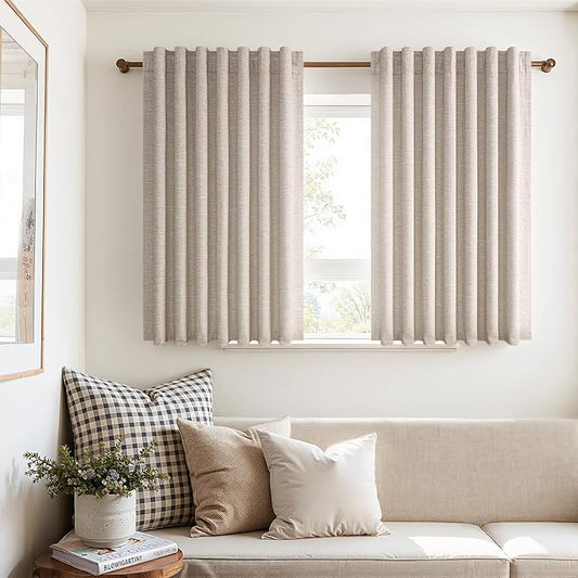 Topfinel 54 Inches Long Short Small Window Blackout Curtains Boho Farmhouse Linen Heat Blocking&Soundproof Room Darkening Curtains Back Tab Pleated with Hooks Fall Home Decor(52" Wx54 L 2 Panels)