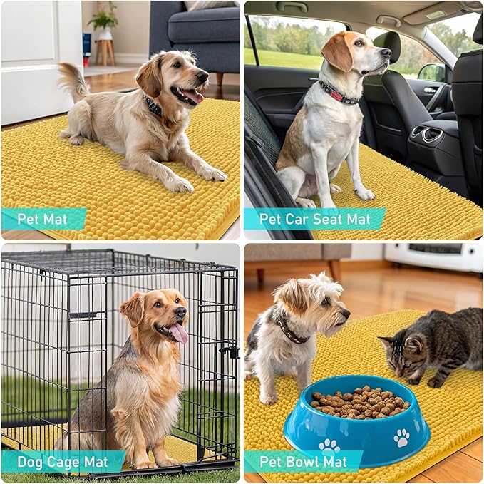 OLANLY Dog Door Mat for Muddy Paws 54x24, Absorbs Moisture and Dirt, Absorbent Non-Slip Washable Doormat, Quick Dry Chenille Mud Mat for Dogs, Entry Indoor Entryway Carpet for Inside Floor, Yellow
