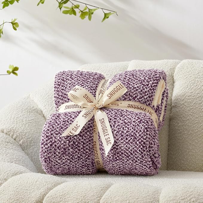 Snuggle Sac Purple Throw Blankets for Couch, Super Soft Warm Blankets Cozy Knit Fuzzy Plush Lightweight Throws for Sofa, Bed,Living Room, Heather Purple, 50x60 inches