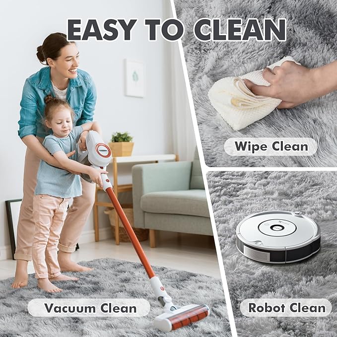7x10 Ft Extra Large Shag Rugs for Living Room, Tie Dyed Ultra Soft Fluffy Furry Area Rugs for Bedroom Indoor Floor, Aesthetic Carpet for Kids Home Decor (Light Grey)