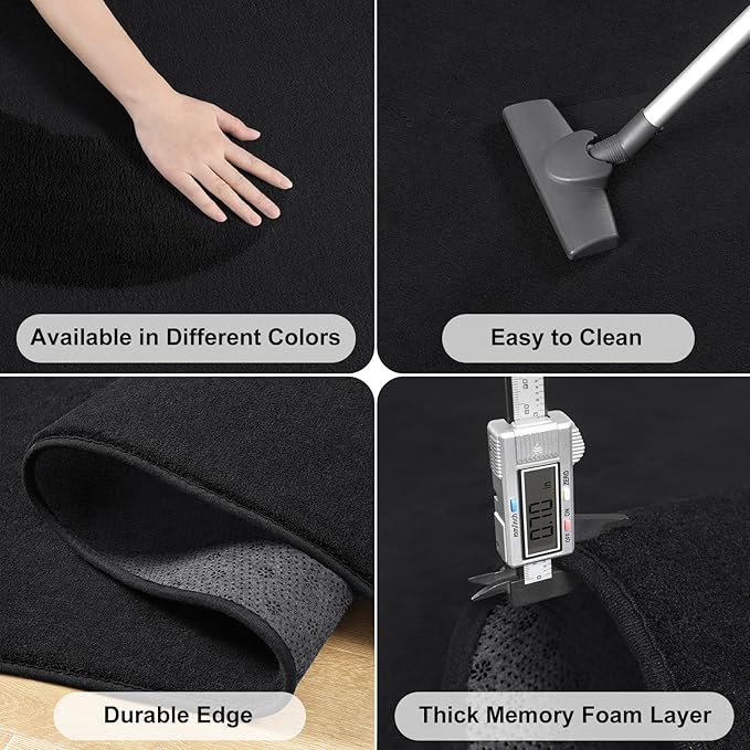 Amearea Modern Soft Hallway Runner Rug, 3x10 Feet Washable Long Runner Rugs for Hallway, Black Fluffy Bedroom Bedside Rugs, Non Slip Memory Foam Rug Carpet for Entrance Kitchen Living Room Home Decor