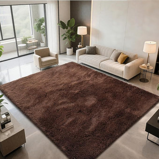 Shag Area Rugs for Bedroom Living Room,6X9 Ultra Soft Fluffy Area Rugs for Dorm, Indoor Carpet Nursery Rugs for Kids Room Home Decor,Brown