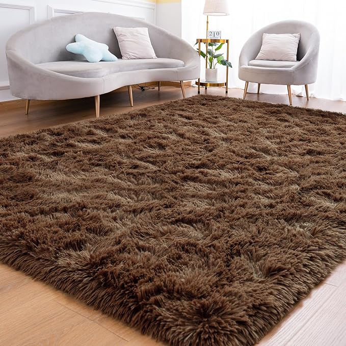 Goideal Fluffy Rug for Bedroom Living Room, 3x5 Brown Area Rugs, Faux Fur Shag Modern Carpet Ultra Soft Girls Boys Room Home Decor, Solid