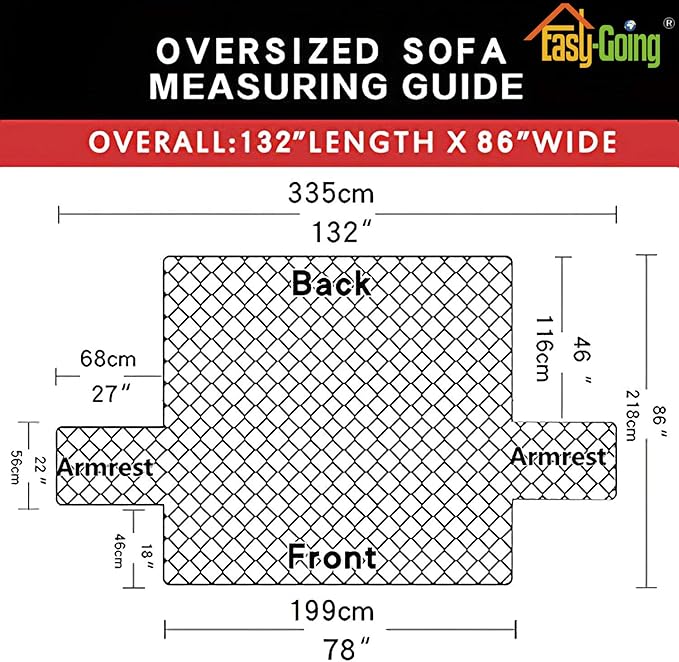 Easy-Going Reversible Oversized Couch Cover for 3 Cushion Couch Sofa Cover for Dogs Water Resistant Furniture Protector Cover with Foam Sticks for Pet (Oversized Sofa, Christmas Red/Ivory)