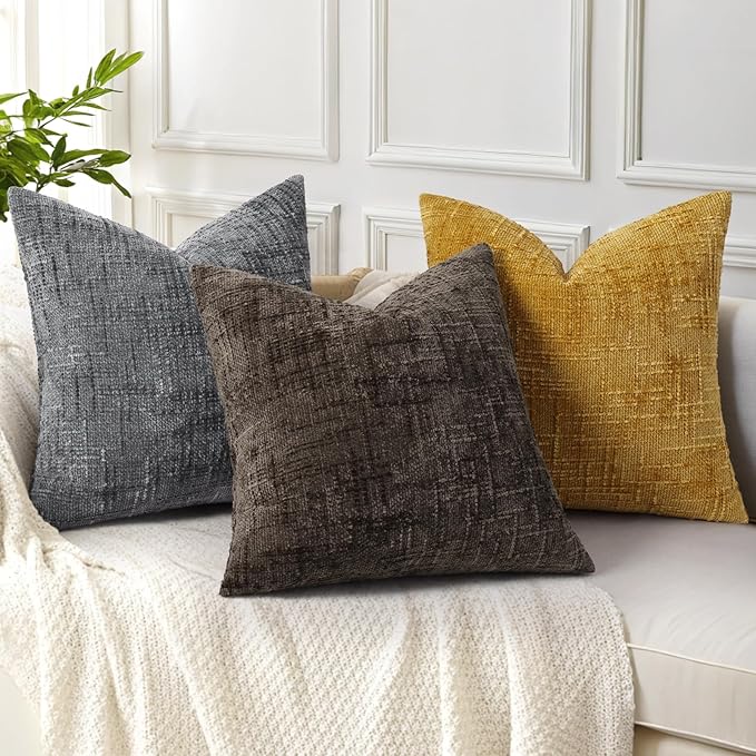 decorUhome Dark Brown Chenille Euro Sham Throw Pillow Covers 26x26 Set of 2 Textured Soft Cozy Slubby Couch Pillow Covers Modern Farmhouse Boho Decorative Pillow Cases for Bed Sofa Living Room