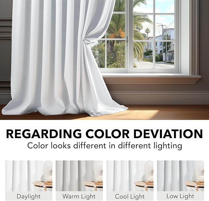 Deconovo Room Darkening Curtains, Thermal Insulated Noise-Reducing Window Panels for Bedroom, Living Room and Home Office, 2 Panels, Pure White, 52W x 84L Inch