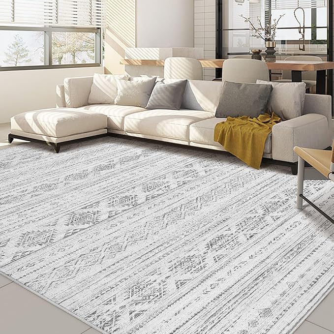Nakagishi 5x7 Area Rugs Living Room: Washable Boho Large Neutral Soft Farmhouse Rug Stain Resistant Modern Indoor Floor Non-Slip Carpet for Bedroom Nursery Kids Office Dining Room Dorm - Dark Grey
