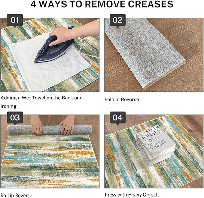 Lansny Modern Abstract Runner Rug 2x6, Green Mustard Multi Washable Kitchen Runner Non-Slip Soft Hallway Rug Runner Thin Print Faux Wool Carpet for Entryway Bedroom Laundry Room Indoor Home Decor