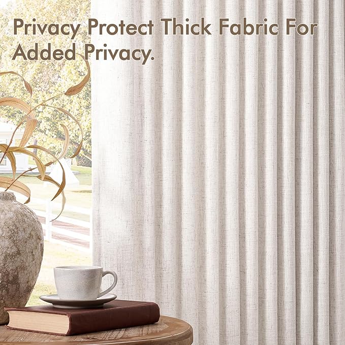 MIULEE Extra Wide 60 Inch Width Pinch Pleated Thick Linen Curtains 96 Inches Long 2 Panels for Patio Sliding Glass Door Living Room Bedroom Large Windows, Memory Trained Nautral Drapes Hooks&Rings
