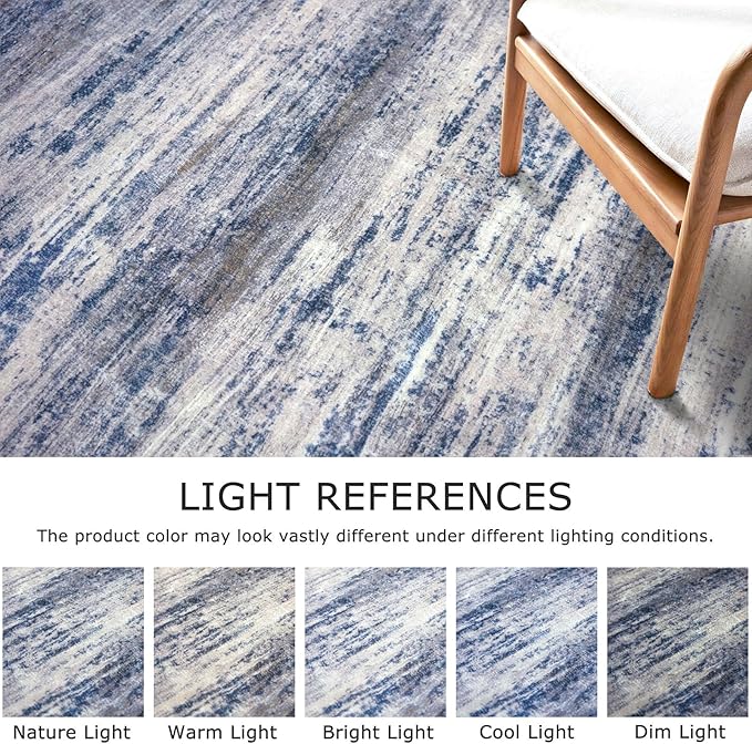KOZYFLY Modern Abstract Kitchen Runner Rug, 2x10 Washable Rug Runner Non-Slip Soft Striped Hallway Runner Rugs, Grey Blue Print Carpet Runner for Entryway Bathroom Laundry Room Foyer