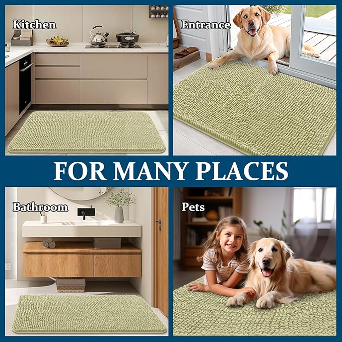 OLANLY Dog Door Mat for Muddy Paws 70x35, Absorbs Moisture and Dirt, Absorbent Non-Slip Washable Doormat, Quick Dry Chenille Mud Mat for Dogs, Entry Indoor Entryway Carpet for Inside Floor, Vanilla