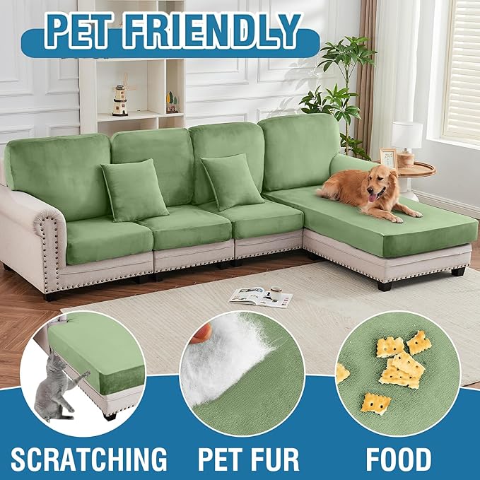 Couch Cover Stretch Velvet Sofa Cushion Cover 1-Piece - Elastic Washable Slipcover for Seat or Backrest, Couch Seat Covers for Sofas (Avocado Green)