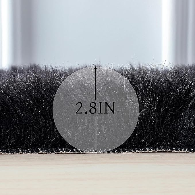 linmopm Faux Fur Rug Sheepskin Shag Fluffy Fuzzy Black 3x3 ft Rugs for Bedroom Bedside Bed Floor Living Room Plush Round High-Density Cushion Carpet Super Sofa Cover