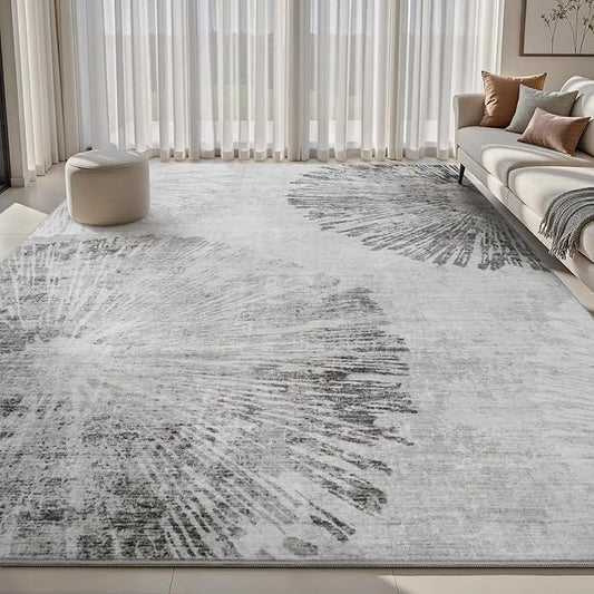 6x9 Area Rugs for Living Room-Machine Washable Rug Ultra Soft Non Slip Area Rug Modern Abstract Dahlia Indoor Carpet Rugs for Bedroom Dining Room Playroom Nursery Bedside Office, Grey
