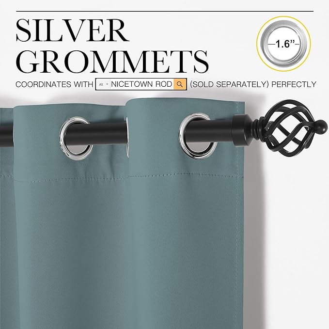 NICETOWN Modern Blackout Curtains Noise Reducing, Greyish Blue, 2 Panels, W42 x L78 -Inch, Thermal Insulated and Privacy Room Darkening Drape Panels for Boy's Guest Room Door Small Short Window