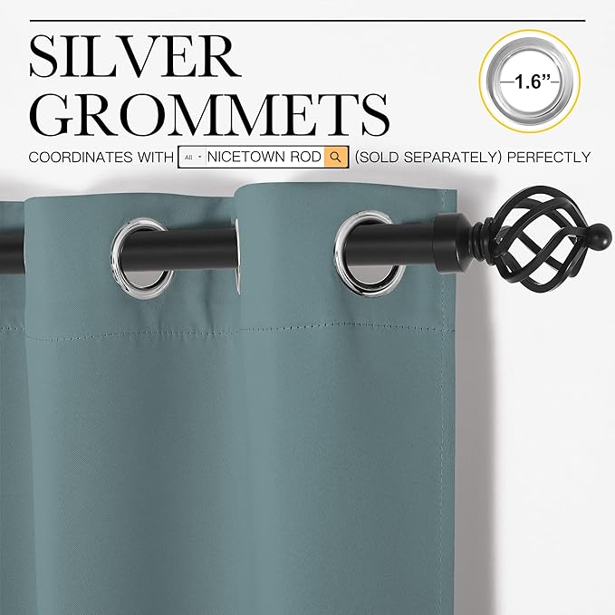 NICETOWN Modern Blackout Curtains Noise Reducing, Thermal Insulated and Privacy Room Darkening Drape Panels for Boy's Guest Room Door Window (Greyish Blue, 2 Panels, W42 x L90 -Inch)