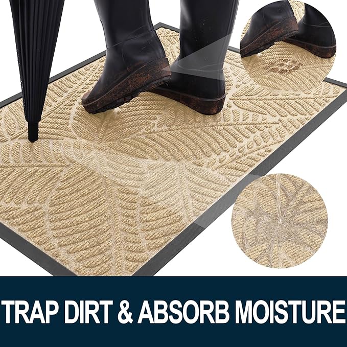 Colorxy Waterproof Doormat, Sturdy Natural Rubber Front Indoor Mat, Non Slip Low Profile Indoor Outdoor Door Mats, Stain and Fade Resistant Floor Mat, Easy Clean Patio Entrance Mat, 47''x24'', Beige