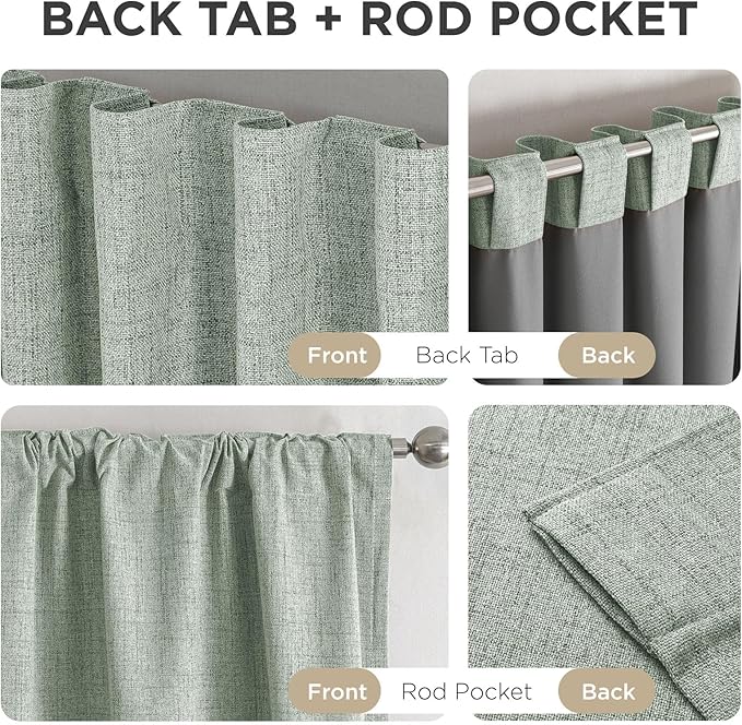 Joydeco Blackout Curtains for Bedroom - 100% Light Blocking 2 Panels Sage Green Drapes 42" W x 90" L, Thermal Insulated Room Darkening Curtains, Linen Textured for Living Room, Rod Pocket & Back Tabs