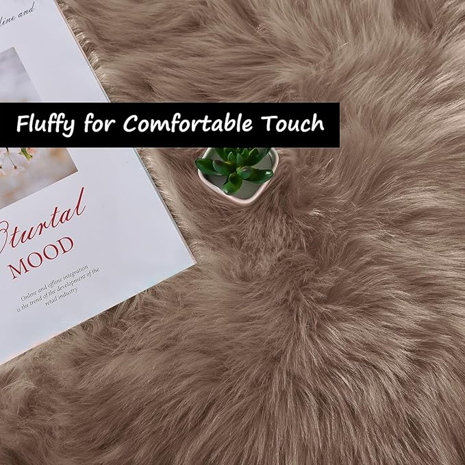 Goolela Faux Sheepskin Fur Rug Light Brown Beige Fluffy Rug 4x6 Carpet for Bedroom Fuzzy Furry Soft Rugs PlayRoom Shaggy Plush Washable Sheepskin