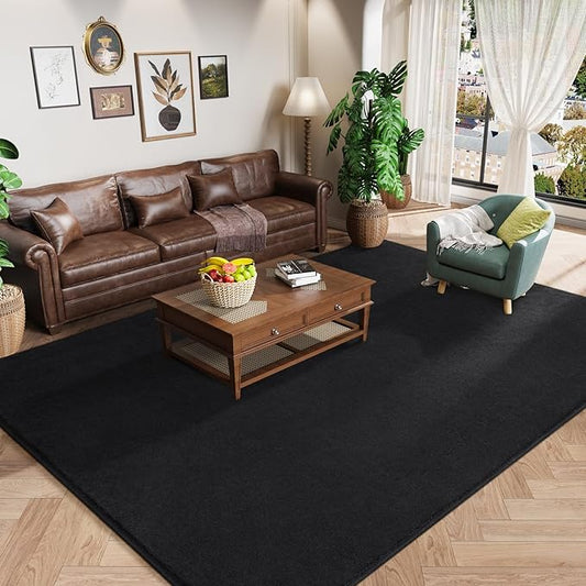 Amearea Large Modern Area Rugs for Bedroom Living Room, 6x9 Feet Black Thickened Memory Foam Rug, Fluffy Indoor Washable Rugs Non Slip Minimalist Carpet for Boys Girls Dorm Nursery Room Decor