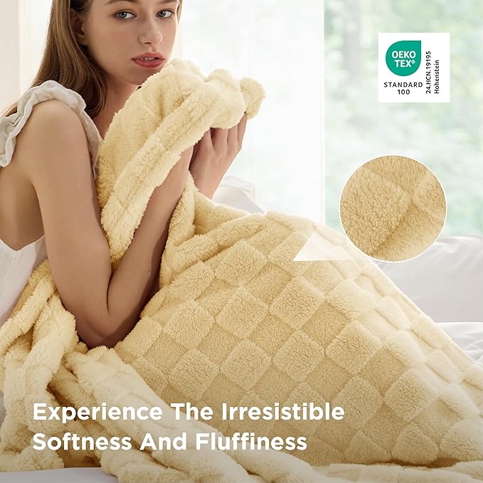 Bedsure GentleSoft Twin Blanket for Bed - Super Soft Cozy Blankets for Kids Girls, Cute Fuzzy Fleece Throws for Bedroom Couch, Light Yellow, 60x80 Inches