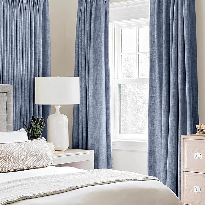 MIULEE Linen Texture Curtains for Bedroom Solid 100% Blackout Thermal Insulated Stone Blue Curtains Grommet Room Darkening Drapes Luxury Decor for Living Room Nursery 52x54 Inch (2 Panels)