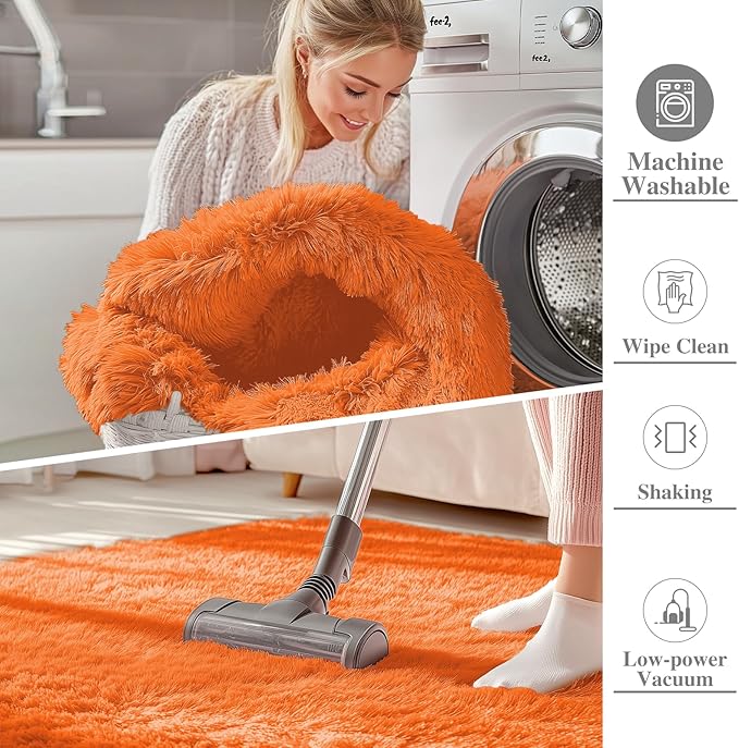 OLANLY 2x4 Machine Washable Runner Rugs for Hallway, Soft Fluffy Shaggy Bedside Rugs for Bedroom, Living Room, Indoor Floor Carpet for Kids Girls and Boys, Nursery Rooms, Home Decor Aesthetic, Orange