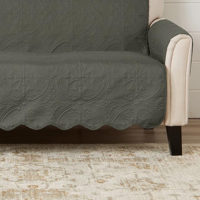Great Bay Home Reversible Sofa Cover - Washable Slipcover Furniture Protector with Elastic Straps - Perfect for Kids & Pets - Quilted & Stitched Detail (Sage Green/Light Gray)