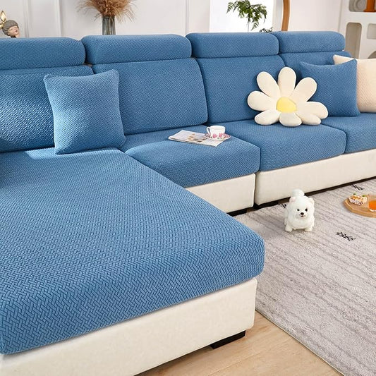 Sofa Covers Couch Covers for Sofa Pet Friendly Couch Cushion Covers Universal Sofa Covers Washable Stretch Slipcovers for Sectional Sofa (Texture Blue, 3 Seats + Chaise Cover)