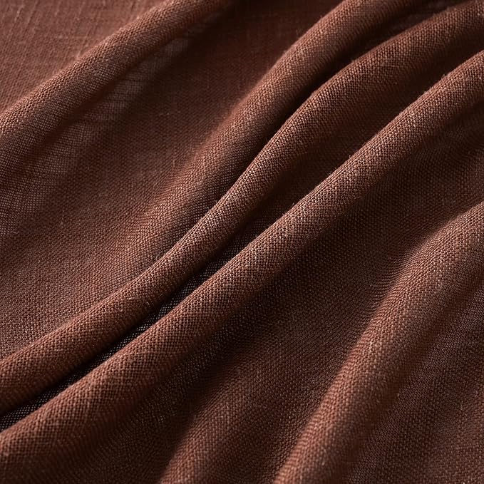 MIULEE Chocolate Brown Linen Curtains 72 Inch Length for Bedroom Living Room, Soft Thick Linen Textured Window Drapes Semi Sheer Light Filtering Back Tab Rod Pocket Burlap Look Decor, 2 Panels