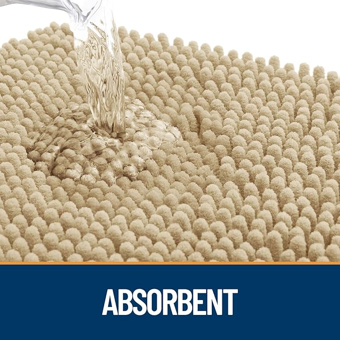 OLANLY Dog Door Mat for Muddy Paws 47x20, Paw Print Design, Absorbs Moisture and Dirt, Absorbent Non-Slip Washable Doormat, Quick Dry Chenille Mud Mat for Dogs, Entry Indoor Entryway Carpet, Beige
