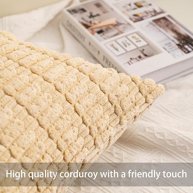 Pack of 2 Corduroy Decorative Throw Pillow Covers 24x24 Inch Soft Striped Pillow Covers Modern Farmhouse Home Decor for Sofa Living Room Couch Bed（Light Brown）