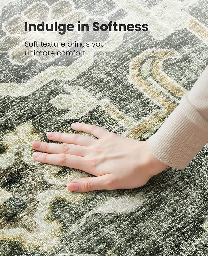 AMADA HOMEFURNISHING 6x9 Area Rugs, Blue Low-Profile Washable Rug with Non-Slip Backing & Durable Edge Binding, Vintage Rugs for Living Room, Bedroom, Dining Room